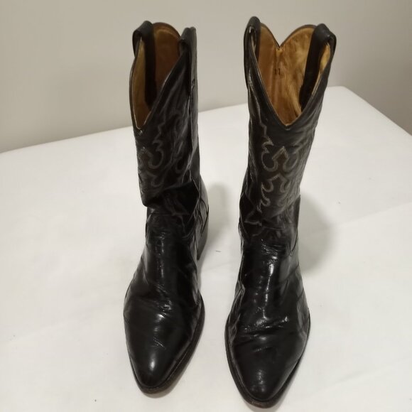 JE-VER EXOTIC LEATHER MENS COWBOY BOOTS BLACK SIZE 13.5 - Picture 2 of 9